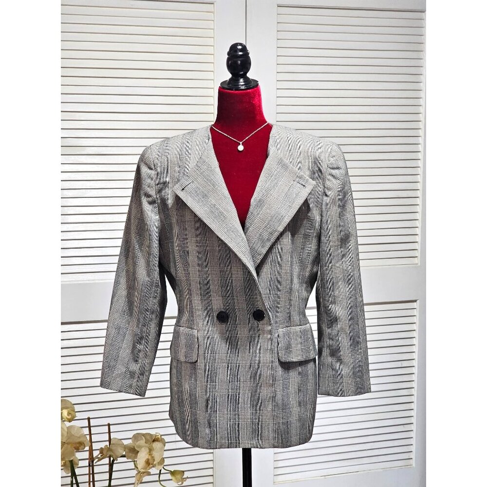 Vintage Christian Dior Womens Plaid Wool Double Breasted Blazer Jacket Sz 10 238